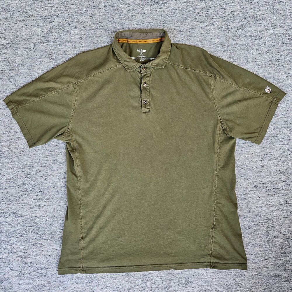 KUHL Wayfarer Men's XL Polo Shirt Olive Green 100% Organic Cotton Wildfibre